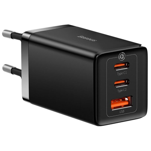 Сетевое зарядное устройство Baseus GaN3 Pro 2xUSB-C + USB, 65 Вт черное