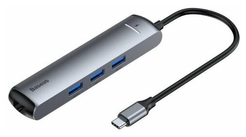 Хаб Baseus mechanical eye 6-in-1, Разветвитель, Type-C to 3xUSB3.0 + HDMI + RJ45 + PD серый