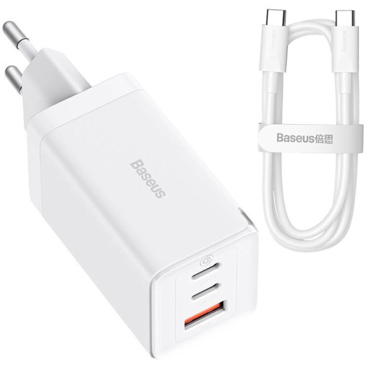 Сетевое зарядное устройство Baseus GaN2 Pro USB+TYPE-C, 100W белое