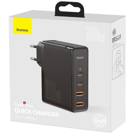 Сетевое зарядное устройство Baseus GaN2 Pro 2*USB+2*TYPE-C, 100W черное