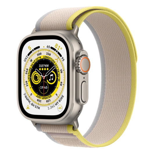 Умные часы Apple Watch Ultra GPS+Cellular 49mm Titanium Case Yellow/Beige Trail Loop M/L, (MQFE3)