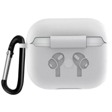 Чехол силиконовый для Apple AirPods Pro 2 с логотипом и карабином белый