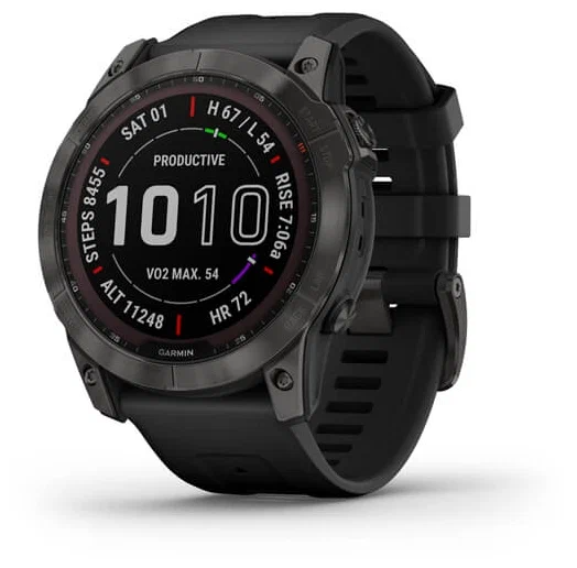 Умные часы Garmin Fenix 7X Sapphire Solar титановый черный DLC с силиконовым ремешком