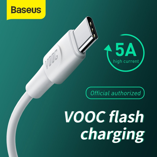 Кабель USB BASEUS White Series, USB VOOC - Type-C, 5A, 2 м, Белый