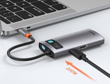 Хаб переходник Baseus Metal Gleam Series 4-in-1 (CAHUB-CY0G) USB 3.0, USB 2.0, HDMI, USB-C PD