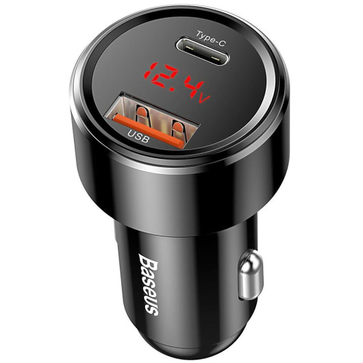 Автомобильное зарядное устройство BASEUS Magic C20C, USB+USB-C, 5A, 45 Вт, черный, дисплей